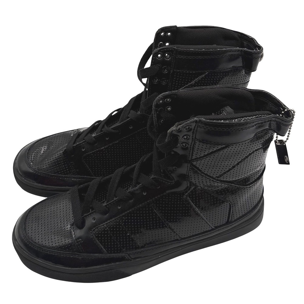 Radii Thriller Men 10.5 Black Perforated Patent Leather High Top Sneakers FM1016